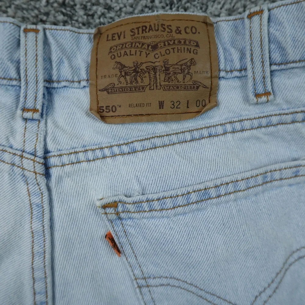 VTG Levis Shorts Mens 32 Blue Denim 550 Relaxed Jean Jorts USA Orange Tab 90s